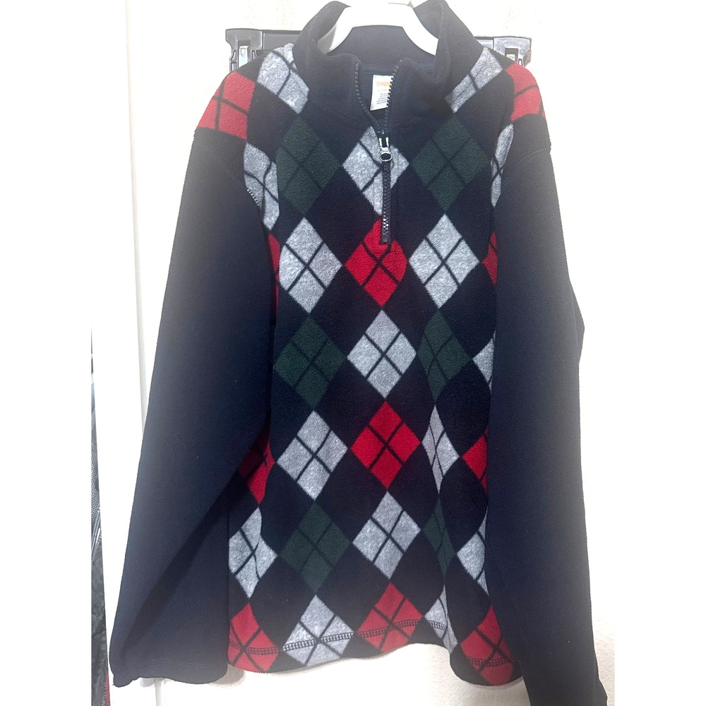 Gymboree Boys Argyle‎ Sweater Navy Blue & Red 1/4 Zip Fleece preppy holiday sz L